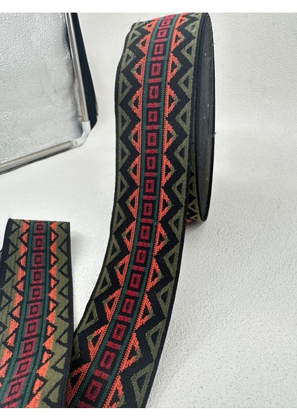 5 cm Kilim Desenli Lastik-5 Metre (Yeşil/turuncu)