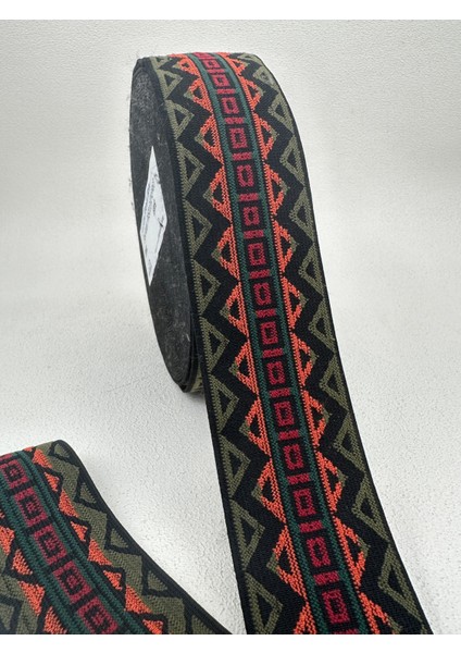 5 cm Kilim Desenli Lastik-5 Metre (Yeşil/turuncu)