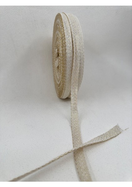 1 cm Altın Simli Balıksırtı Şerit-5 Metre- (Ekru)
