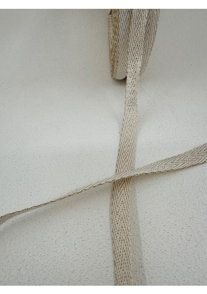 1 cm Altın Simli Balıksırtı Şerit-5 Metre- (Ekru)