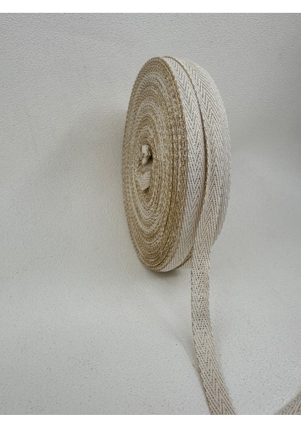 1 cm Altın Simli Balıksırtı Şerit-5 Metre- (Ekru)