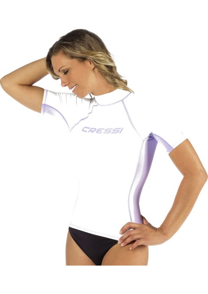 Lady Kısa Kollu Beyaz-Lila Yetişkin Rash Guard Medium