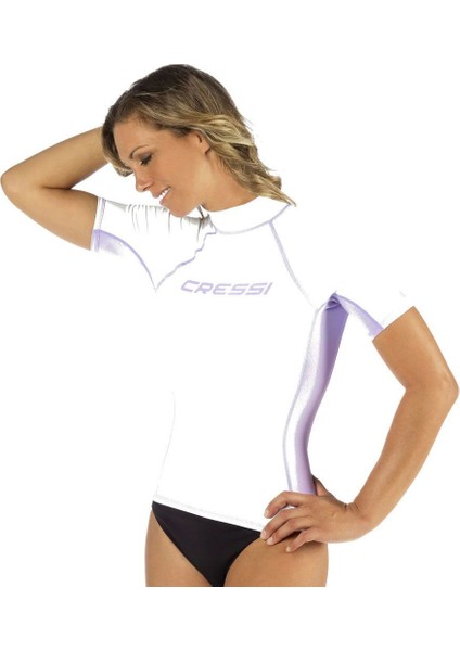 Lady Kısa Kollu Beyaz-Lila Yetişkin Rash Guard Xsmall