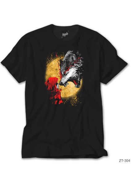 Kırmızı Başlıklı Kız Ve Kurt Siyah Tişört