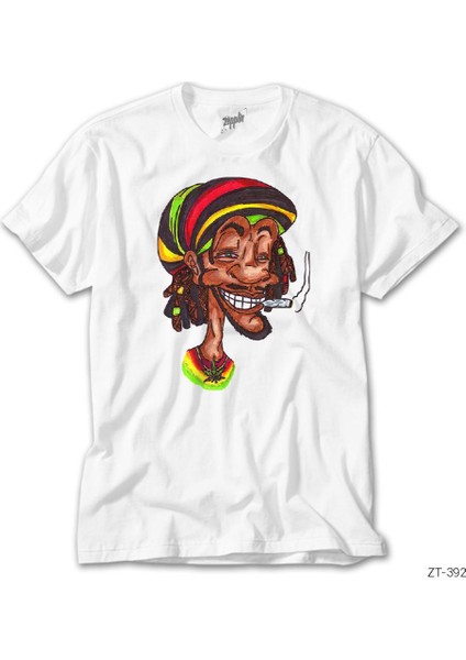 Bob Marley Smoke Cartoon Beyaz Tişört