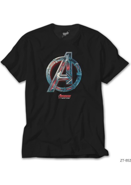 Avengers Red Line Metal Logo Siyah Tişört