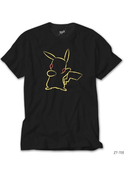 Pokemon Pikachu Line Siyah Tişört