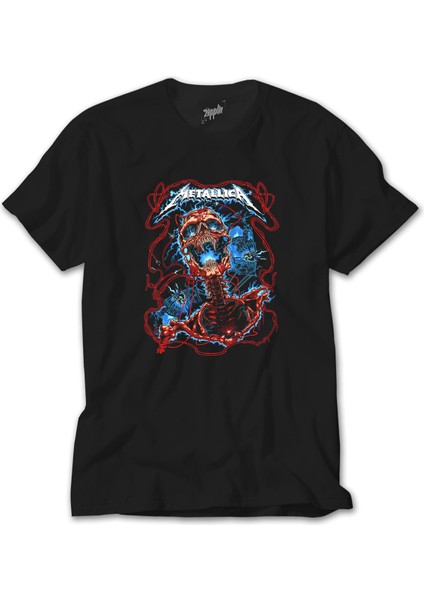 Metallica Lightning Skull Siyah Tişört