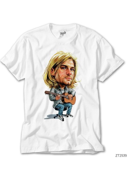 Kurt Cobain Cartoon Beyaz Tişört