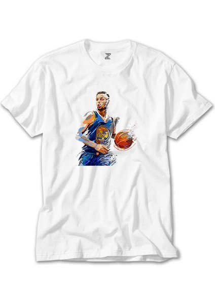 Stephen Curry Blue Silhouette Beyaz Tişört