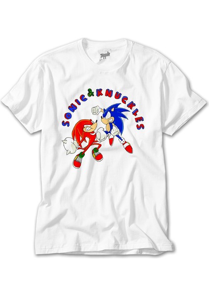 Sonic And Knuckles Fighting Beyaz Tişört