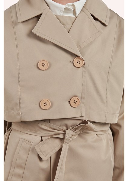 Kız Çocuk Dört Farklı Şekilde Giyilebilen Bej Yağmurluk modelleri