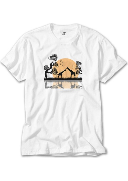 Black Giraffes Reflections Beyaz T-Shirt