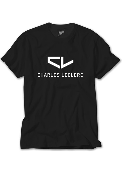 F1 Charles Leclerc Logo Siyah Tişört