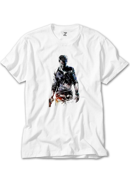 Uncharted 4 Nathan Drake Siluet Beyaz Tişört