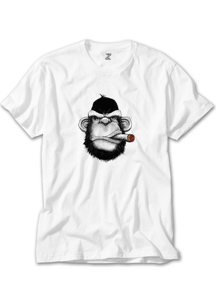Pro Drinking Monkey Cartoon Beyaz Tişört