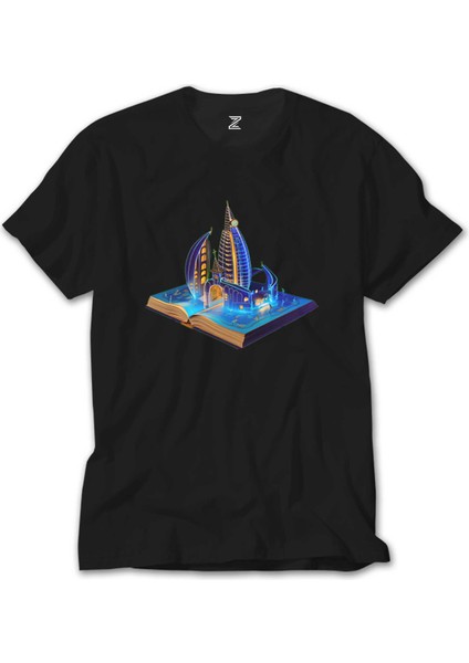 Burj Al Arab Dubai View Book Siyah T-Shirt