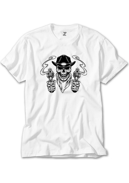 Kovboy Skull Bandana Beyaz T-Shirt