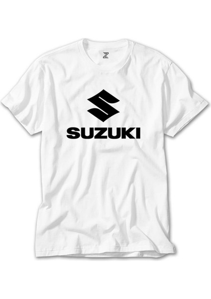 Suzuki Logo Text Black Beyaz T-Shirt