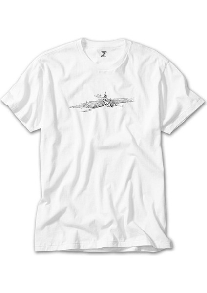 Striped Tree Landscape Beyaz T-Shirt