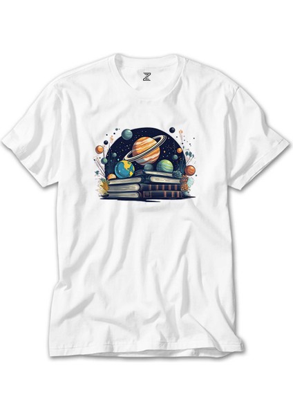 Book Planets Beyaz T-Shirt