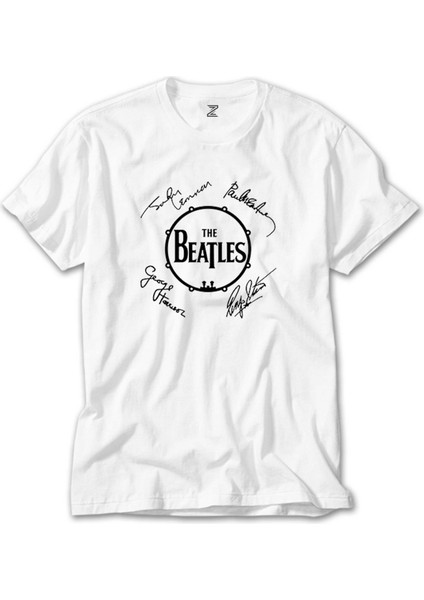 The Beatles Üyelerinin Imzaları Beyaz T-Shirt