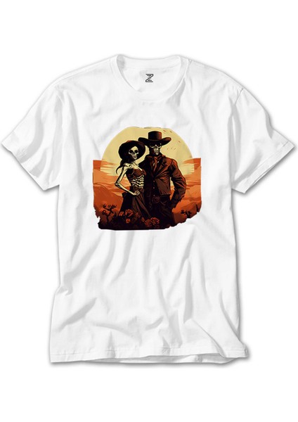 Skeleton Cowboy Lover Beyaz T-Shirt
