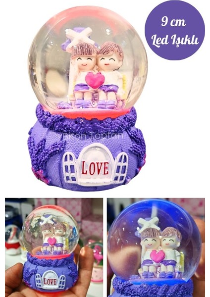 Love Sevgili Çift Temalı Mor 9 cm Orta Boy LED Işıklı Kar Küresi fiyatları