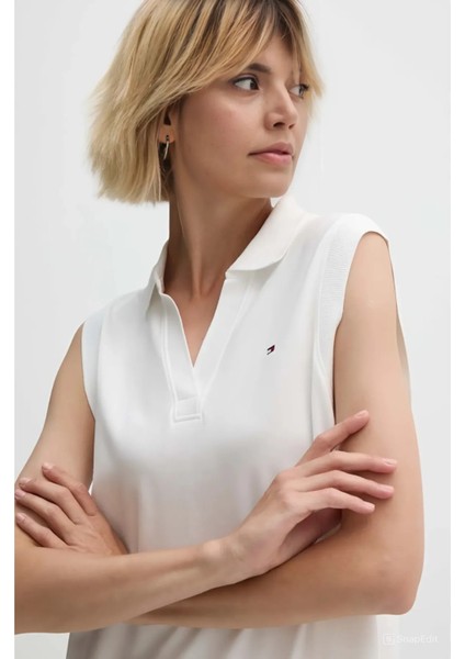 Kadın Polo Yaka Beyaz Elbise