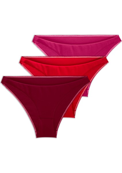 Yohannes Club  Kadın Pamuklu Basic Bikini Külot,3'lü, Pembe, Kırmızı, Bordo