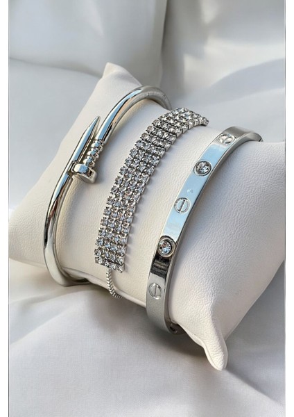 5’li Zirkon Taşlı Gold Renk Kadın Bileklik Seti, Şık ve Zarif Takı Tasarımı