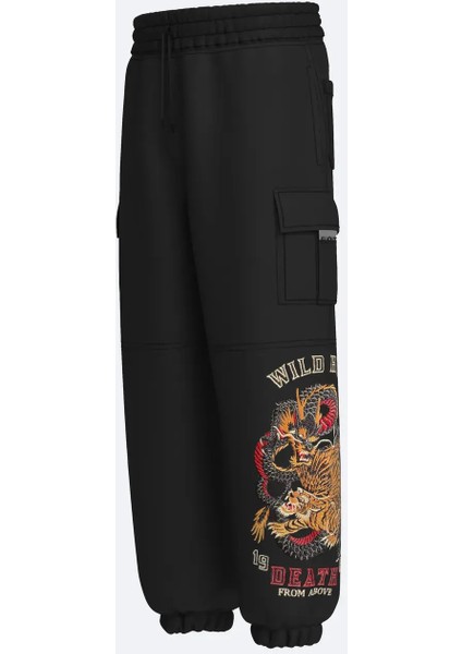 Oversize Unisex Dragon Vs Tiger Embroidery Kargo Pantolon