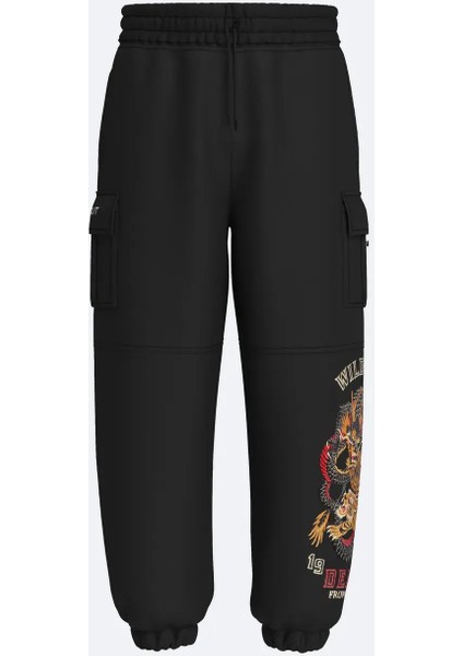 Oversize Unisex Dragon Vs Tiger Embroidery Kargo Pantolon modelleri