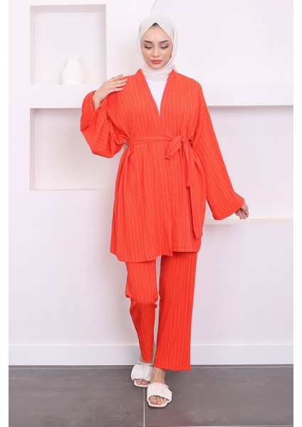 Orange Bel Kuşaklı Pantolon Kimono Takım