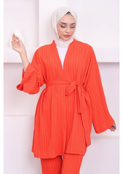 Orange Bel Kuşaklı Pantolon Kimono Takım