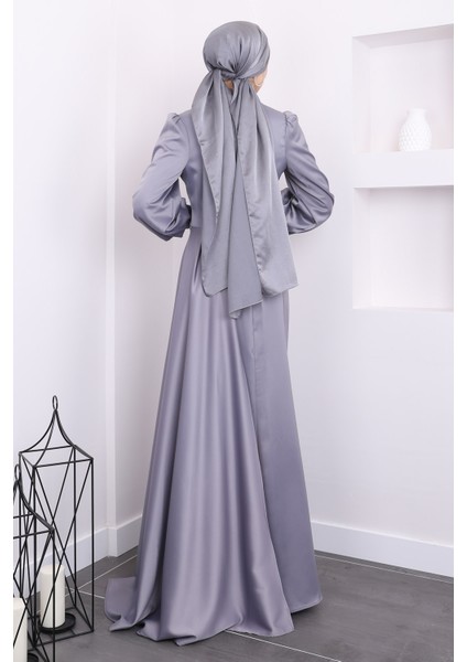 Gri Taş Detaylı Saten Abiye fırsatları