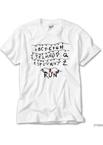 Stranger Things Christmas Lights Run Beyaz T-Shirt
