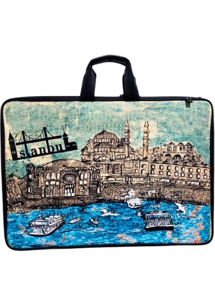 Askılı, Fermuarlı 35X50 Resim Çantası Su Geçirmez Ketenli Kumaş 35X50 Proje Çantası Istanbul