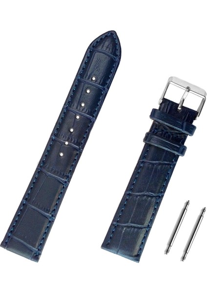 22MM Lacivert Kroko Hakiki Deri Saat Kordonu Kayış