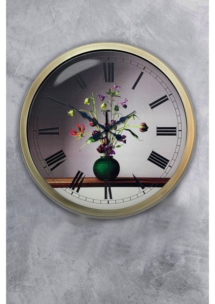 Eskitme Metal Çiçek Duvar Saati 40cm