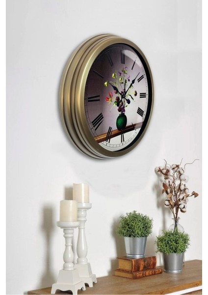 Eskitme Metal Çiçek Duvar Saati 40cm