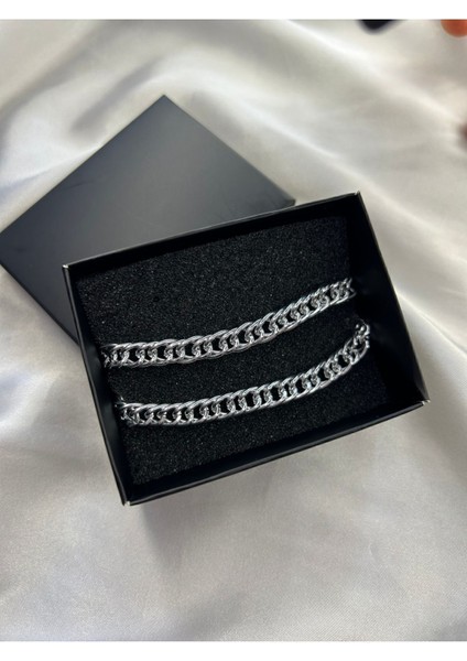 Kararmaz Iç Içe Çelik Zincir Harfli Ikili Bileklik Kutulu Sevgili/çift Bilekliği Unisex(2 Adet)