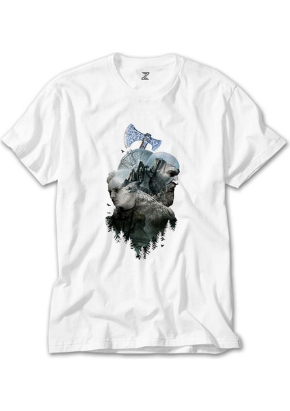God Of War Ragnarok Atreus Kratos Siluet Beyaz T-Shirt