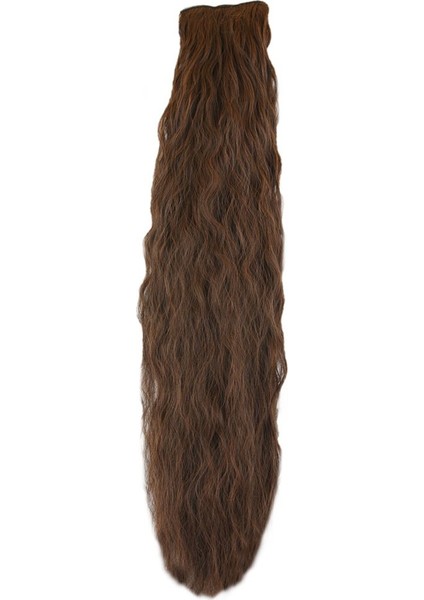 Kanekalon Fiber Sentetik Kabartılmış Dalgalı 8 Parça Saç Çıt Çıt / Kahve Karamel