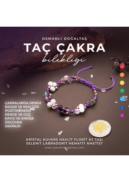 Çok Renkli Doğal Taş Makrome Bileklik, Çakra ve Ay Taşı Detayları