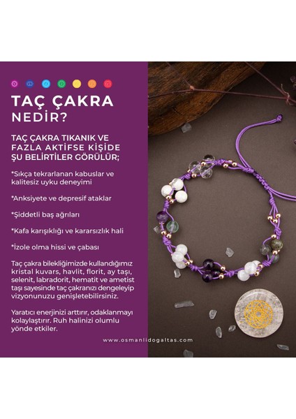 Çok Renkli Doğal Taş Makrome Bileklik, Çakra ve Ay Taşı Detayları fiyatları