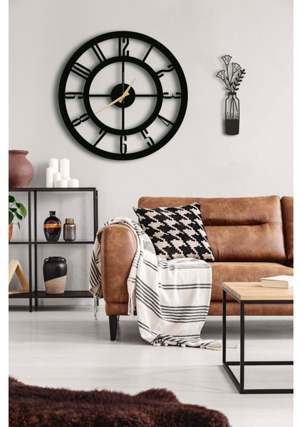 Dekoratif Duvar Saati 48x48 Cm + Vazo Tablo