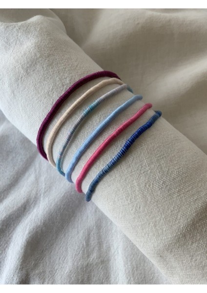 6'lı Renkli Deri İp Bileklik Seti, Pembe ve Mavi Tonlar