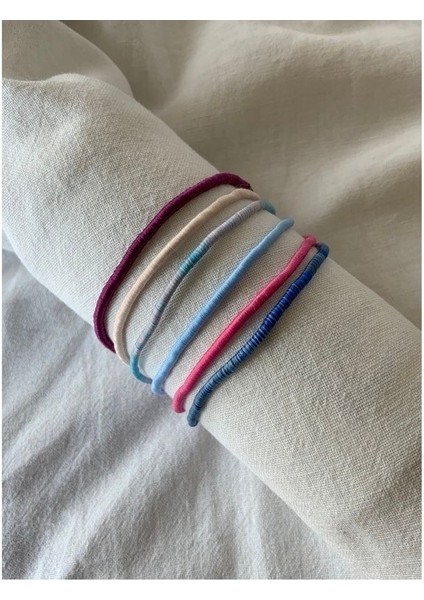 6'lı Renkli Deri İp Bileklik Seti, Pembe ve Mavi Tonlar modelleri