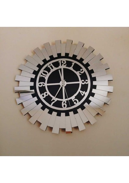 Dekoratif Modern Duvar Saati Gümüş Ayna 40 Cm
